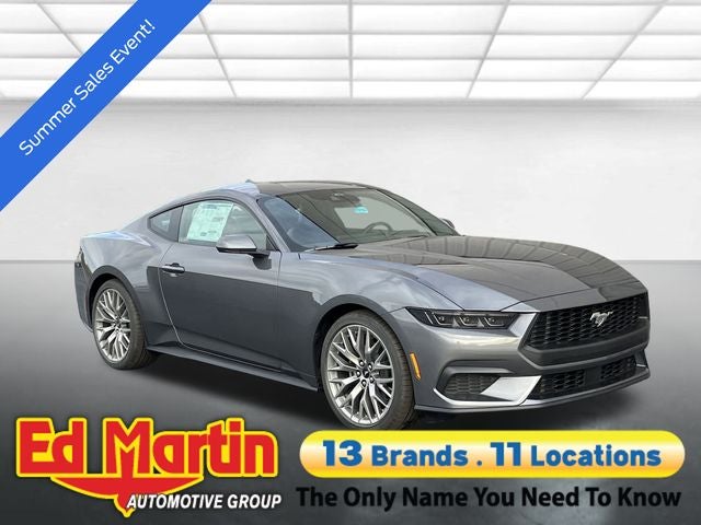 2026 Ford Mustang EcoBoost Premium in Gray Metallic — front three-quarter view