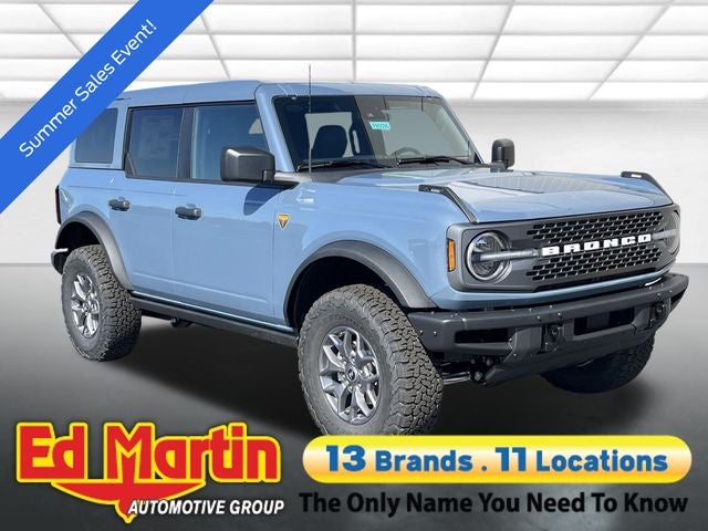 2025 Ford Bronco Badlands in Azure Gray Metallic — front three-quarter view