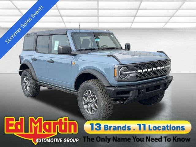 2025 Ford Bronco Badlands in Azure Gray Metallic — front three-quarter view