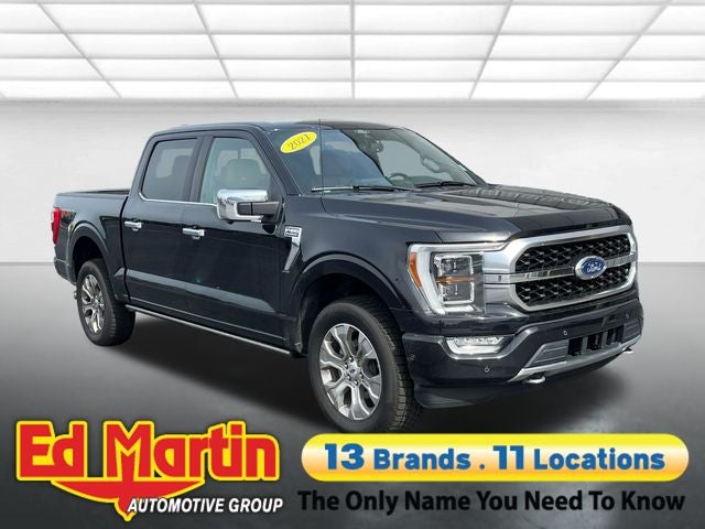 2021 Ford F-150 Platinum in Black — front three-quarter view